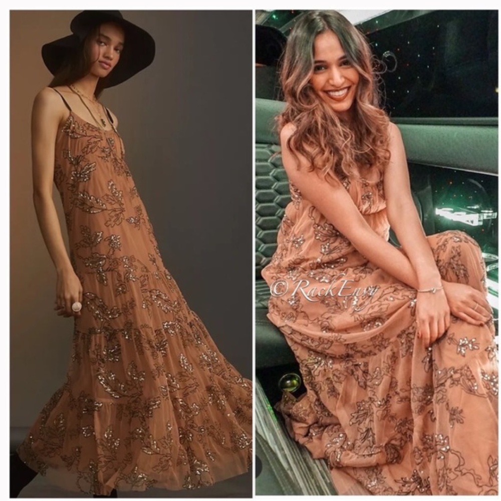Anthropologie Maeve Sequined Tulle Maxi Dress